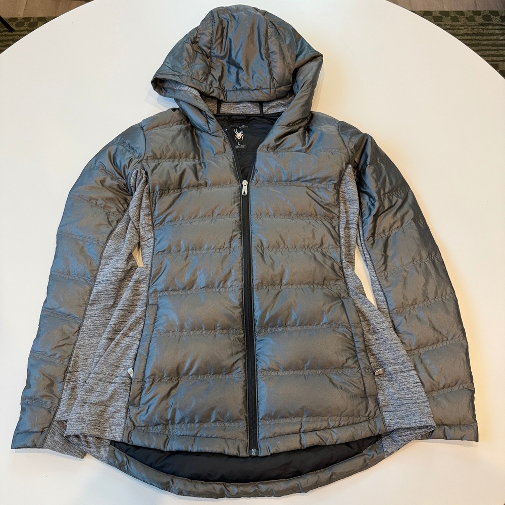 Spyder Hybrid Puffer Grey Polyester Spandex Insulated‎ Hooded Jacket Womens L